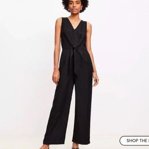 LOFT Women's Black‎ Sleeveless Tie Front Linen Blend Jumpsuit - Size 8
